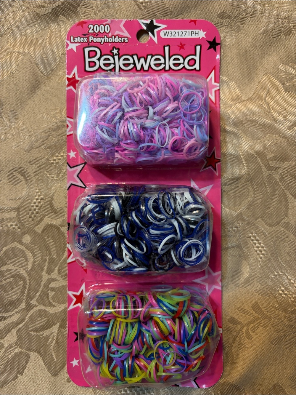Bejeweled Colorful Latex Ponyholders - Pack of 3 Multicolor Sets